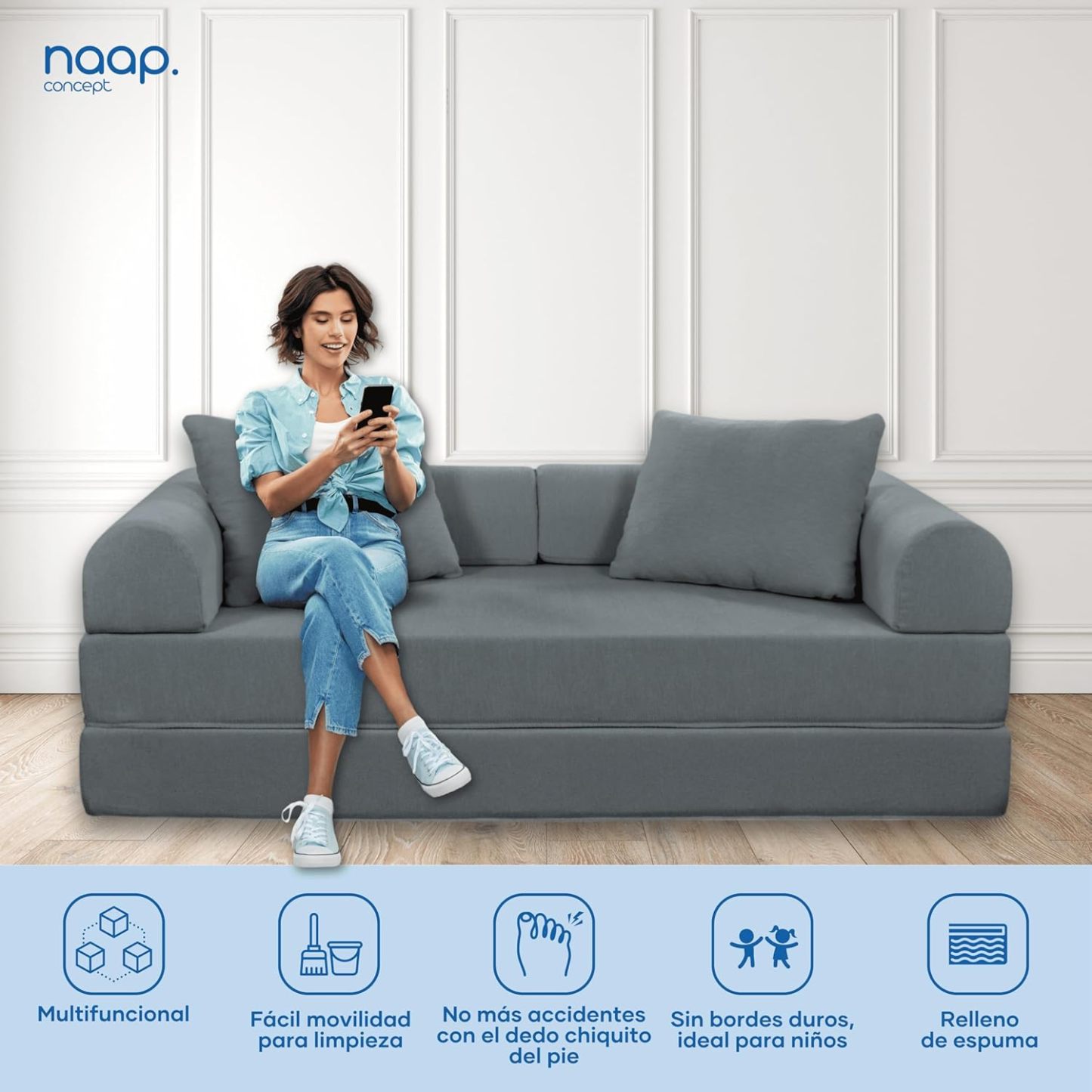 Naap Concept Sofá Cama Teddy Chenille | Diseño Convertible | Hecho 100% de Espuma | Comodidad y Versatilidad | 200x100x65 cm (Oxford)