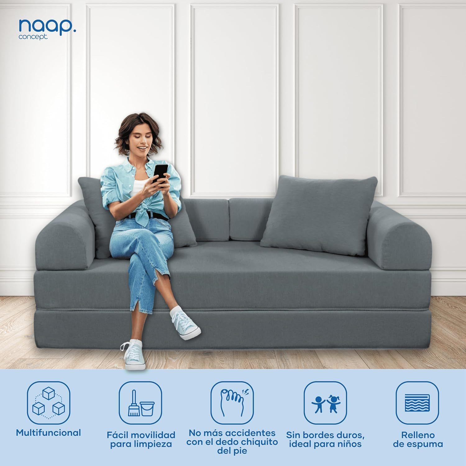 Naap Concept Sofá Cama Teddy Chenille | Diseño Convertible | Hecho 100% de Espuma | Comodidad y Versatilidad | 200x100x65 cm (Oxford)