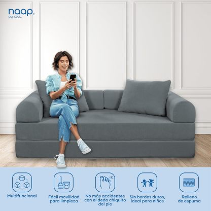 Naap Concept Sofá Cama Teddy Chenille | Diseño Convertible | Hecho 100% de Espuma | Comodidad y Versatilidad | 200x100x65 cm (Oxford)