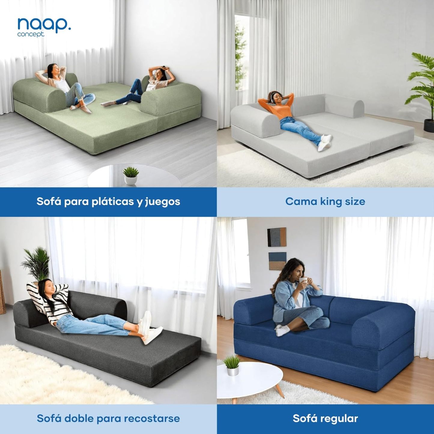 Naap Concept Sofá Cama Teddy Chenille | Diseño Convertible | Hecho 100% de Espuma | Comodidad y Versatilidad | 200x100x65 cm (Oxford)