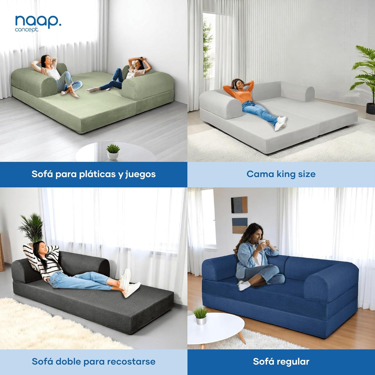 Naap Concept Sofá Cama Teddy Chenille | Diseño Convertible | Hecho 100% de Espuma | Comodidad y Versatilidad | 200x100x65 cm (Oxford)