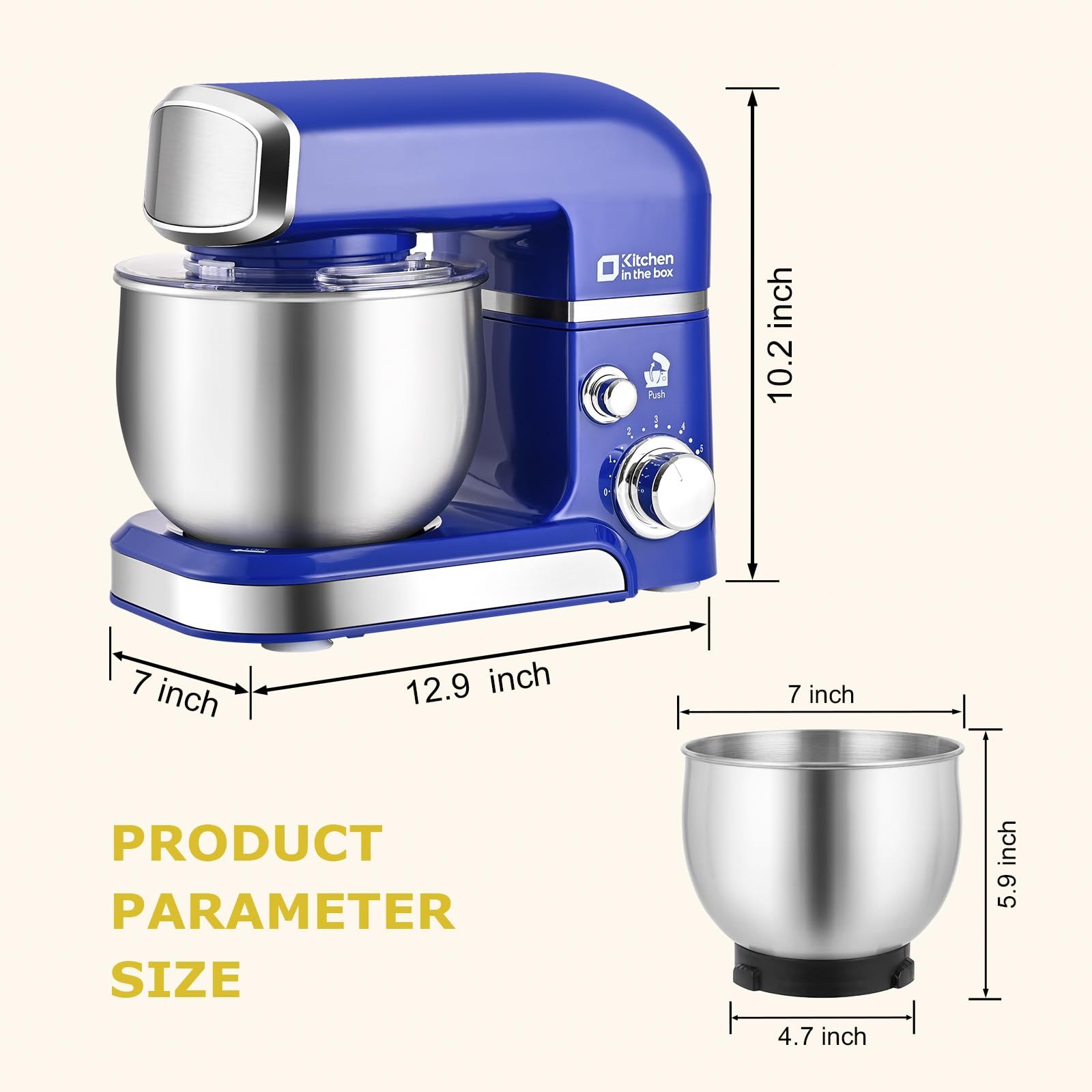 Mezclador de pie de cocina en caja, mini mezclador eléctrico de alimentos de 3 litros, mezclador de cocina portátil ligero de 6 velocidades para uso diario con batidor de huevo, gancho de masa