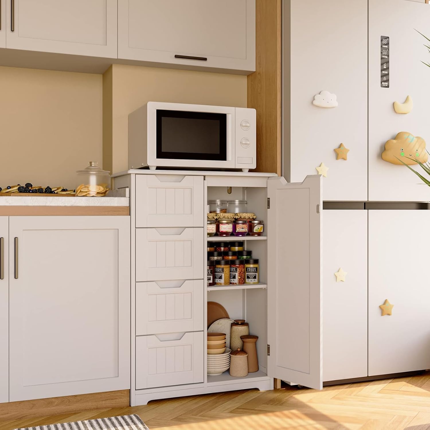 Armario de almacenamiento de despensa de cocina de 33 pulgadas con puerta y estantes, armario pequeño de despensa de alimentos, armario de almacenamiento de baño de madera independiente