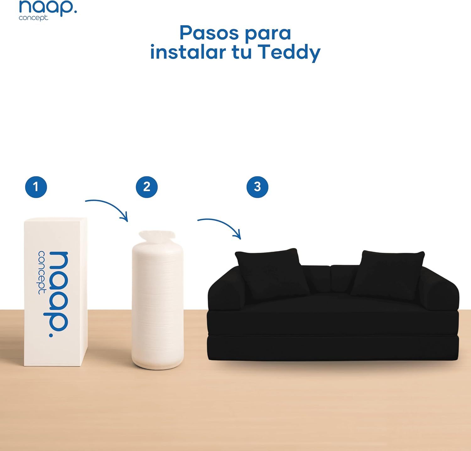 Naap Concept Sofá Cama Teddy Chenille | Diseño Convertible | Hecho 100% de Espuma | Comodidad y Versatilidad | 200x100x65 cm (Oxford)