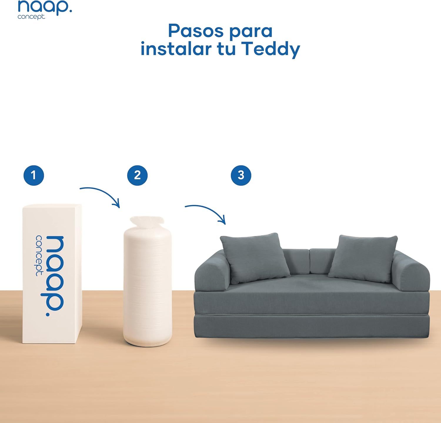 Naap Concept Sofá Cama Teddy Chenille | Diseño Convertible | Hecho 100% de Espuma | Comodidad y Versatilidad | 200x100x65 cm (Oxford)