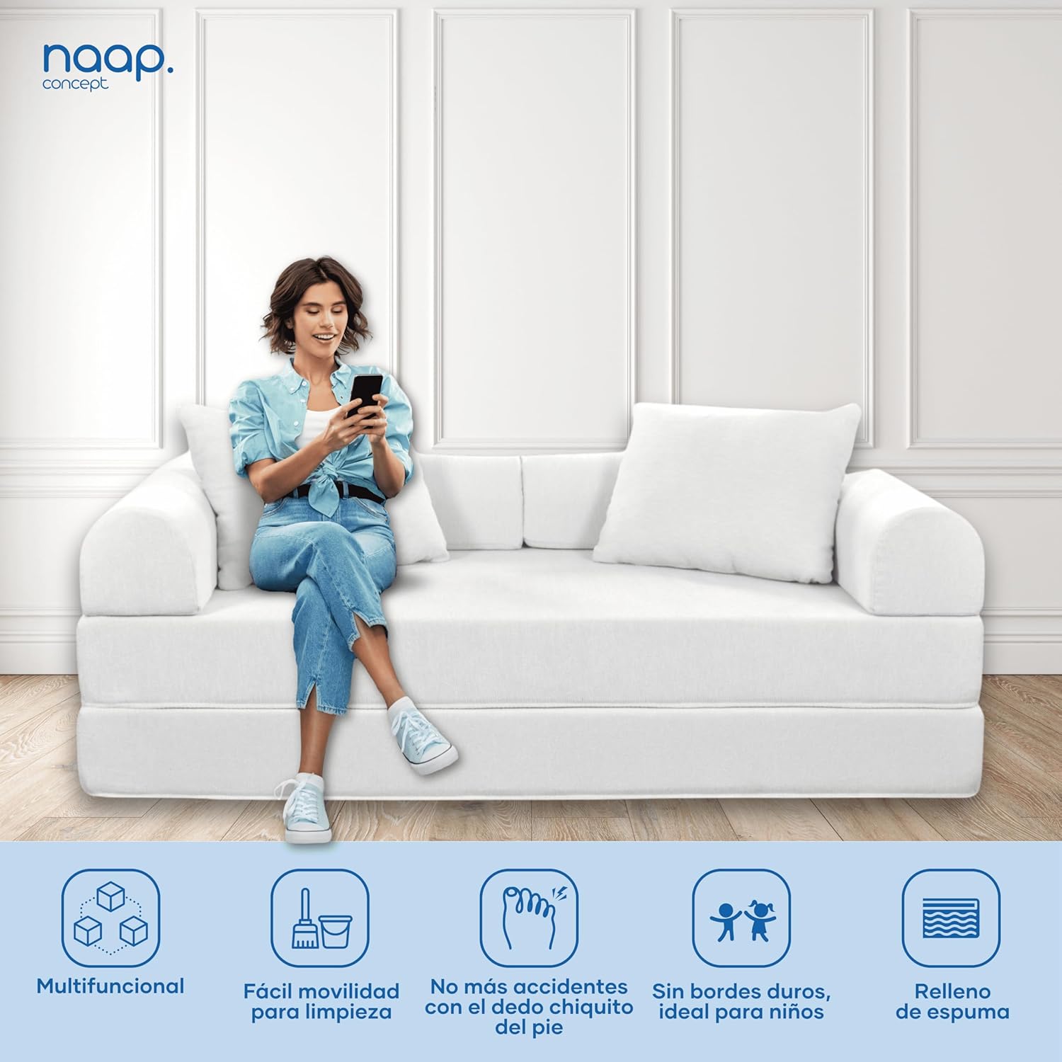 Naap Concept Sofá Cama Teddy Chenille | Diseño Convertible | Hecho 100% de Espuma | Comodidad y Versatilidad | 200x100x65 cm (Oxford)