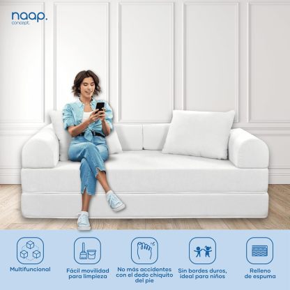 Naap Concept Sofá Cama Teddy Chenille | Diseño Convertible | Hecho 100% de Espuma | Comodidad y Versatilidad | 200x100x65 cm (Oxford)