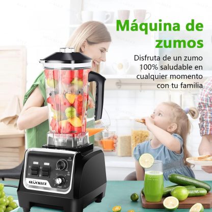 Glückluz Licuadora Profesional Uso Rudo 1800W 2L+Adicional 800ml, Doméstico Comercial Industrial Batidora de Verduras Extractor de Velocidad Ajustable y Hielo Picado a Fondo Extractora