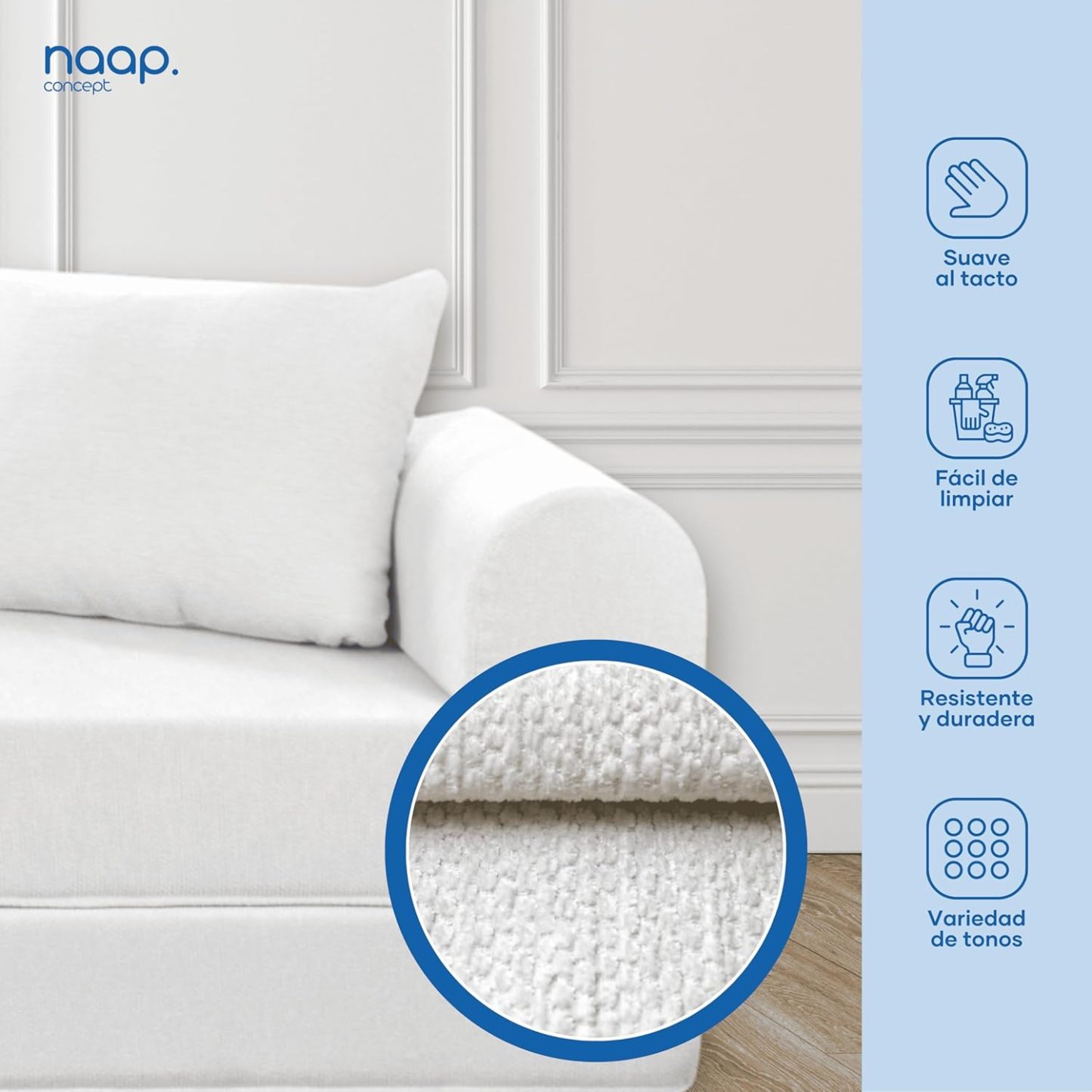 Naap Concept Sofá Cama Teddy Chenille | Diseño Convertible | Hecho 100% de Espuma | Comodidad y Versatilidad | 200x100x65 cm (Oxford)