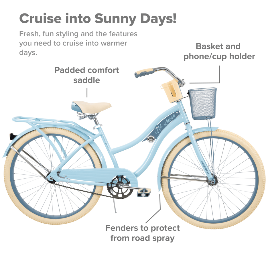 Bicicleta de paseo clásica Nel Lusso con cuadro Perfect Fit, para mujer, color azul, 26"