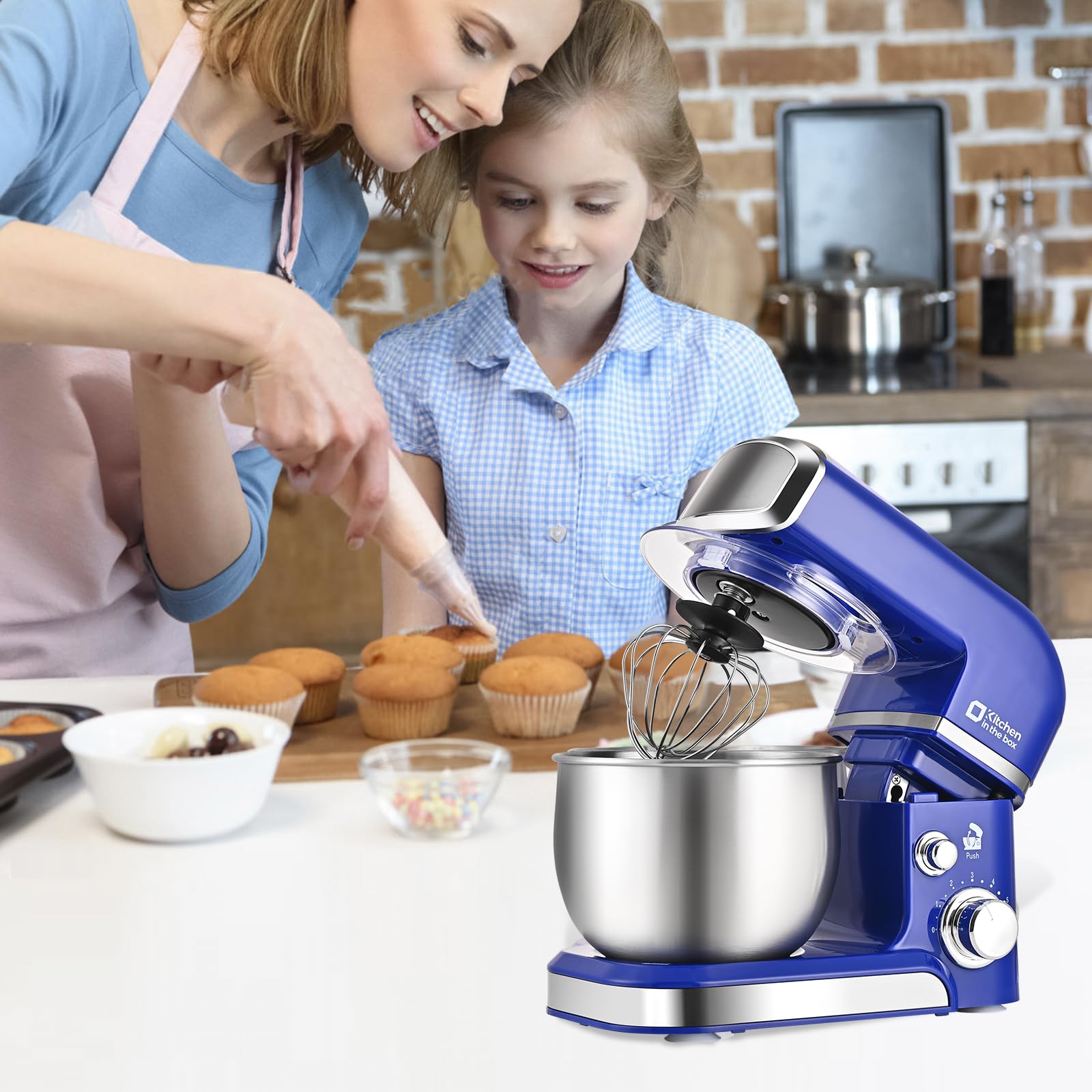 Mezclador de pie de cocina en caja, mini mezclador eléctrico de alimentos de 3 litros, mezclador de cocina portátil ligero de 6 velocidades para uso diario con batidor de huevo, gancho de masa