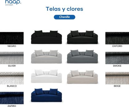 Naap Concept Sofá Cama Teddy Chenille | Diseño Convertible | Hecho 100% de Espuma | Comodidad y Versatilidad | 200x100x65 cm (Oxford)