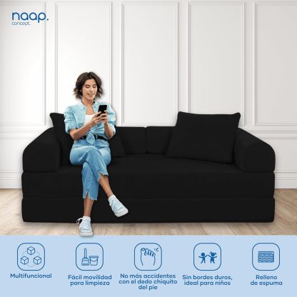 Naap Concept Sofá Cama Teddy Chenille | Diseño Convertible | Hecho 100% de Espuma | Comodidad y Versatilidad | 200x100x65 cm (Oxford)
