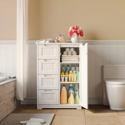 Armario de almacenamiento de despensa de cocina de 33 pulgadas con puerta y estantes, armario pequeño de despensa de alimentos, armario de almacenamiento de baño de madera independiente