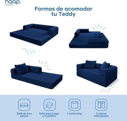 Naap Concept Sofá Cama Teddy Chenille | Diseño Convertible | Hecho 100% de Espuma | Comodidad y Versatilidad | 200x100x65 cm (Oxford)
