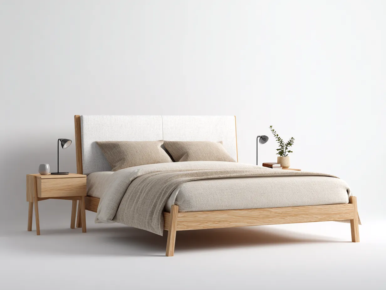 Doppelbett - Holz-Stoff - 208 x 188 x 104 cm - Natur-Beige - Skandinavischer Stil-Nookgetbay