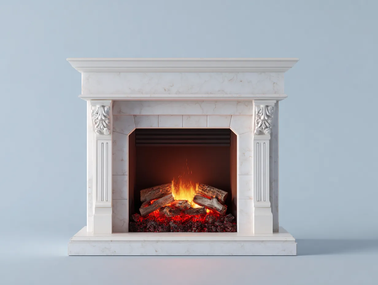 Kamin-Marmor-124x36x108 cm-Weiß-Beige-Klassisches Design-Nookgetbay