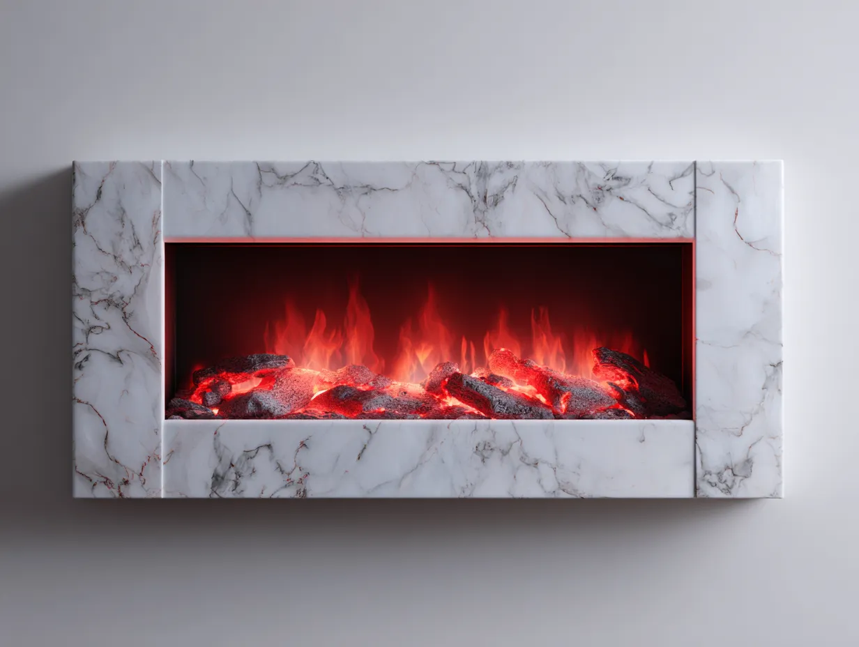 Kamin-Marmor-152x28x58 cm-Weiß-Rot-Schwarz-Modernes Design-Nookgetbay