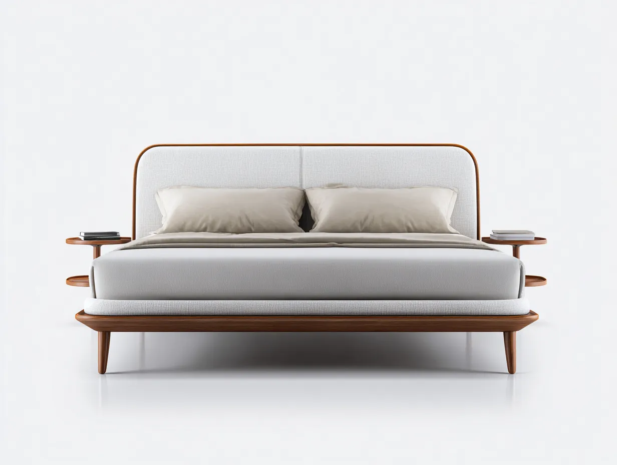 Doppelbett-Holz-Stoff-218x192x104 cm-Beige-Naturholz-Skandinavischer Stil-Nookgetbay