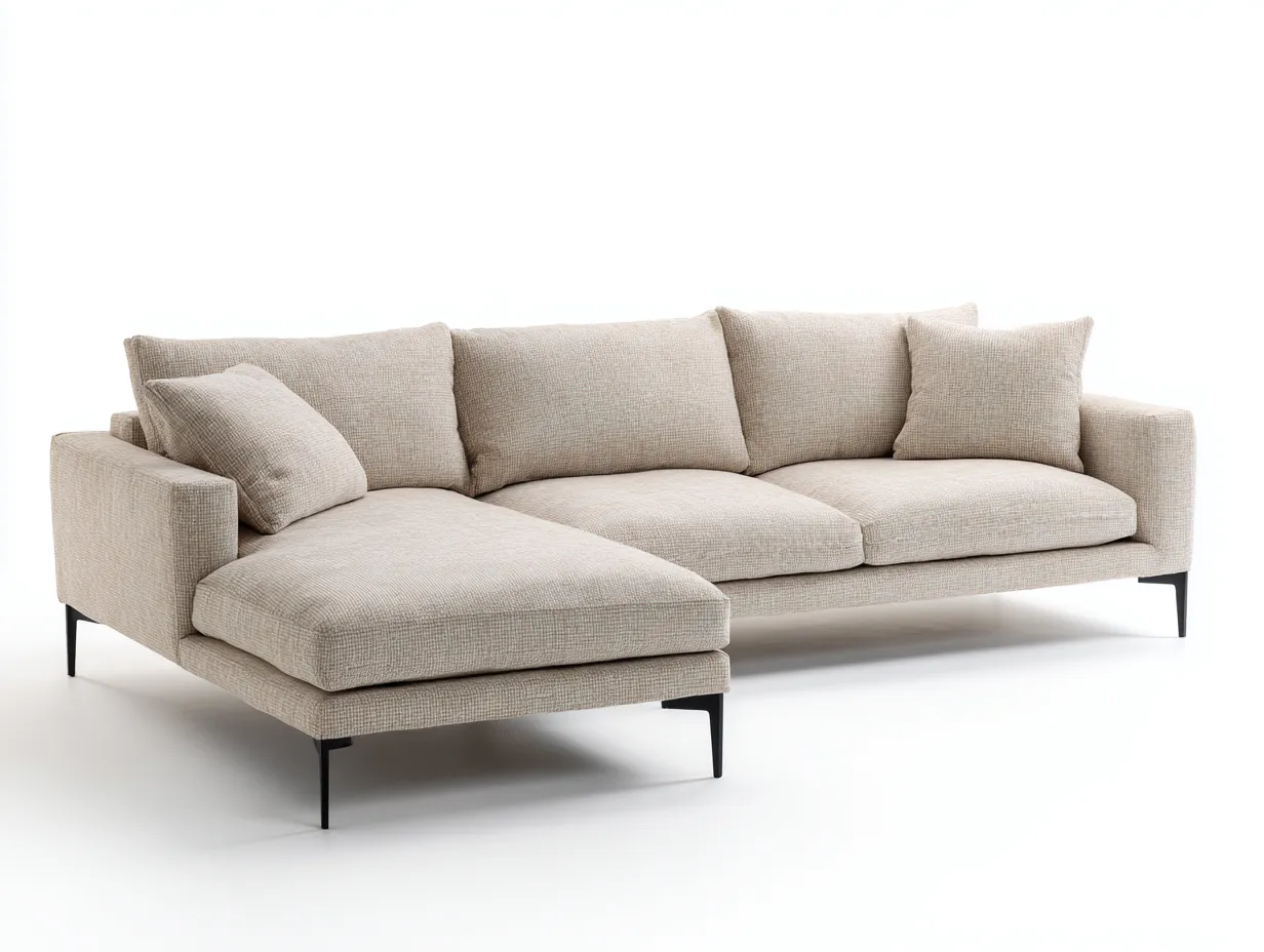 Ecksofa - Stoff-Metall - 274 x 168 x 82 cm - Beige - Moderner Stil-Nookgetbay