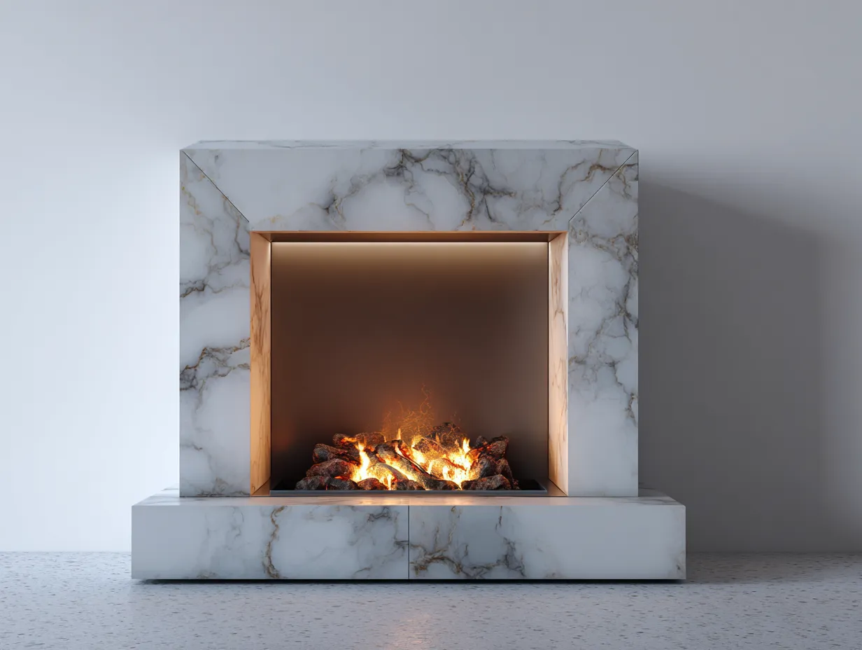 Kamin-Marmor-136x38x106 cm-Weiß-Gold-Beige-Modernes Design-Nookgetbay