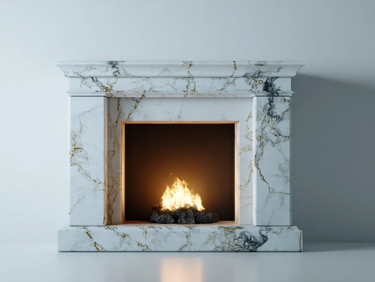 Kamin-Marmor-130x35x103 cm-Weiß-Gold-Schwarz-Modernes Design-Nookgetbay