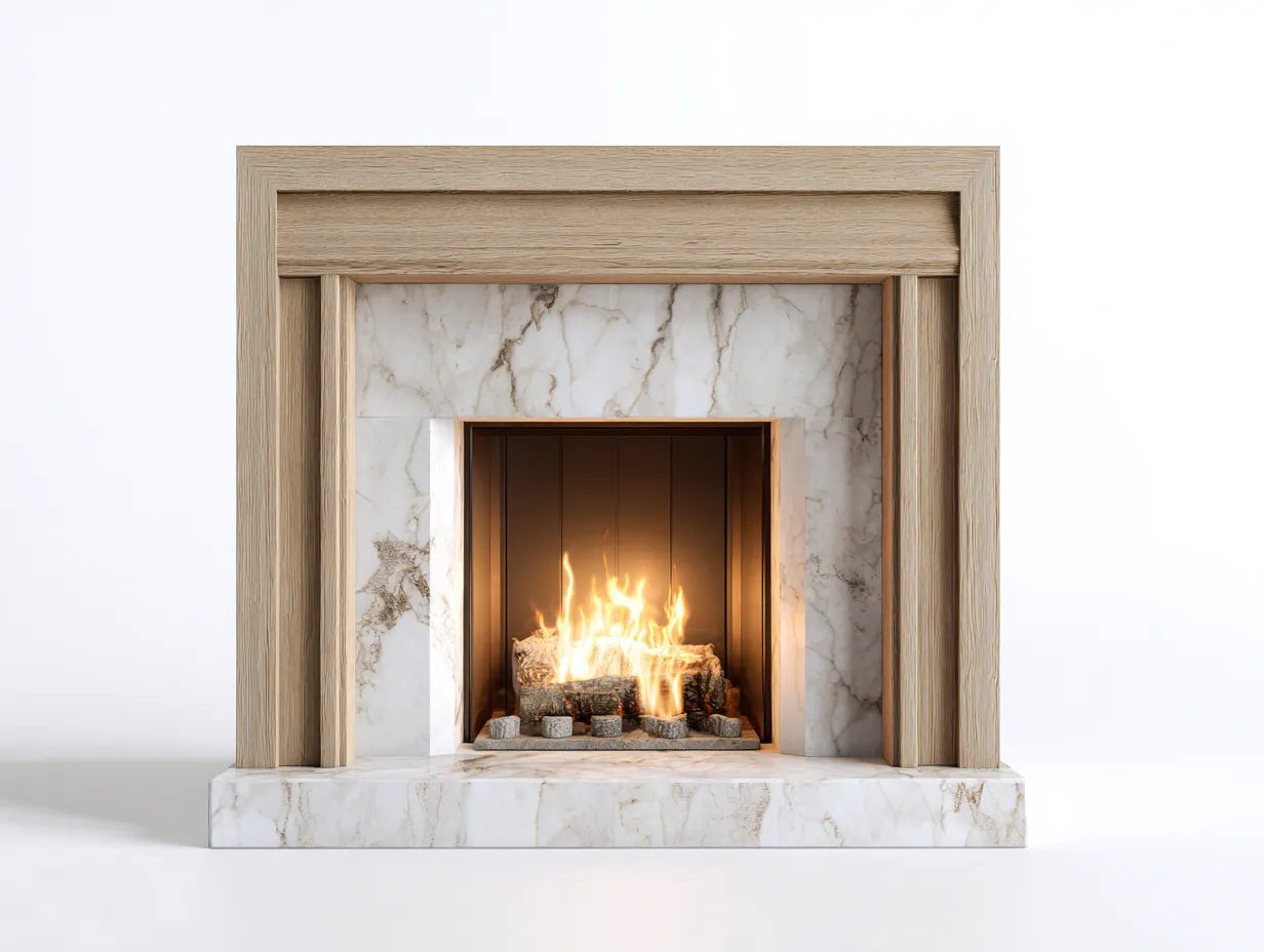 Kamin-Holz-Marmor-134x39x104 cm-Beige-Weiß-Modernes Design-Nookgetbay