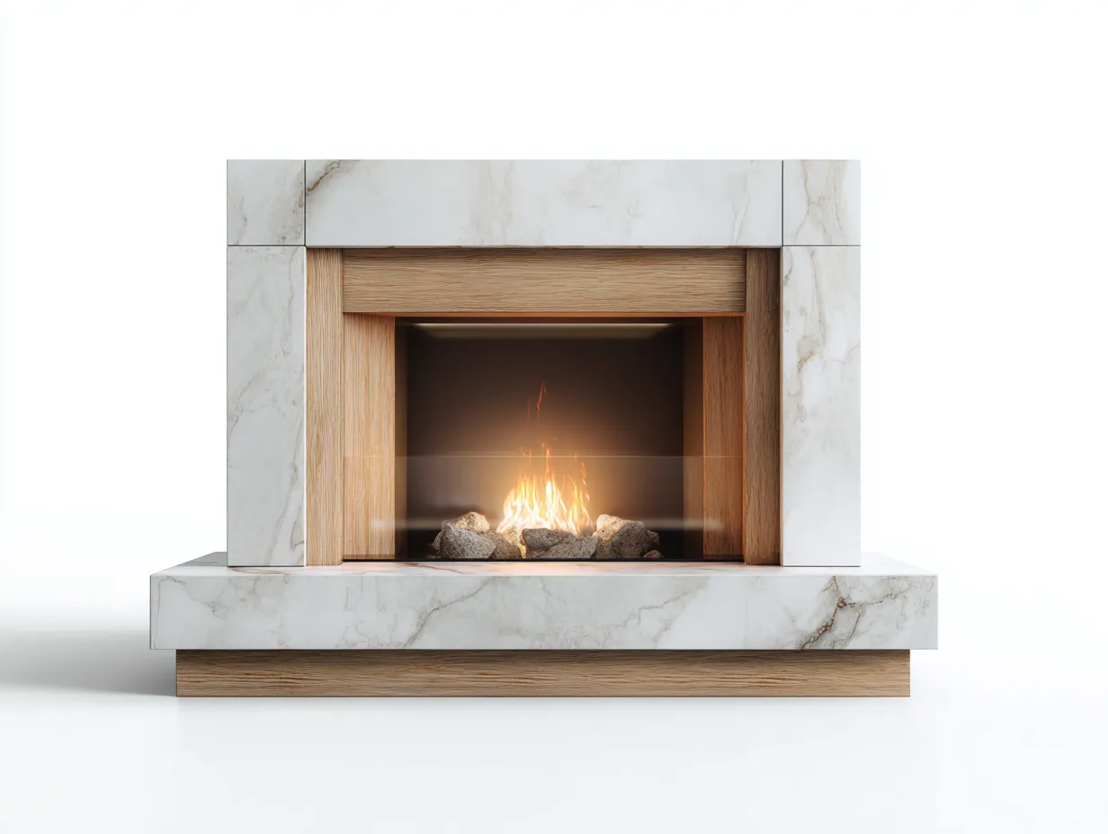 Kamin-Holz-Marmor-146x42x96 cm-Weiß-Beige-Modernes Design-Nookgetbay