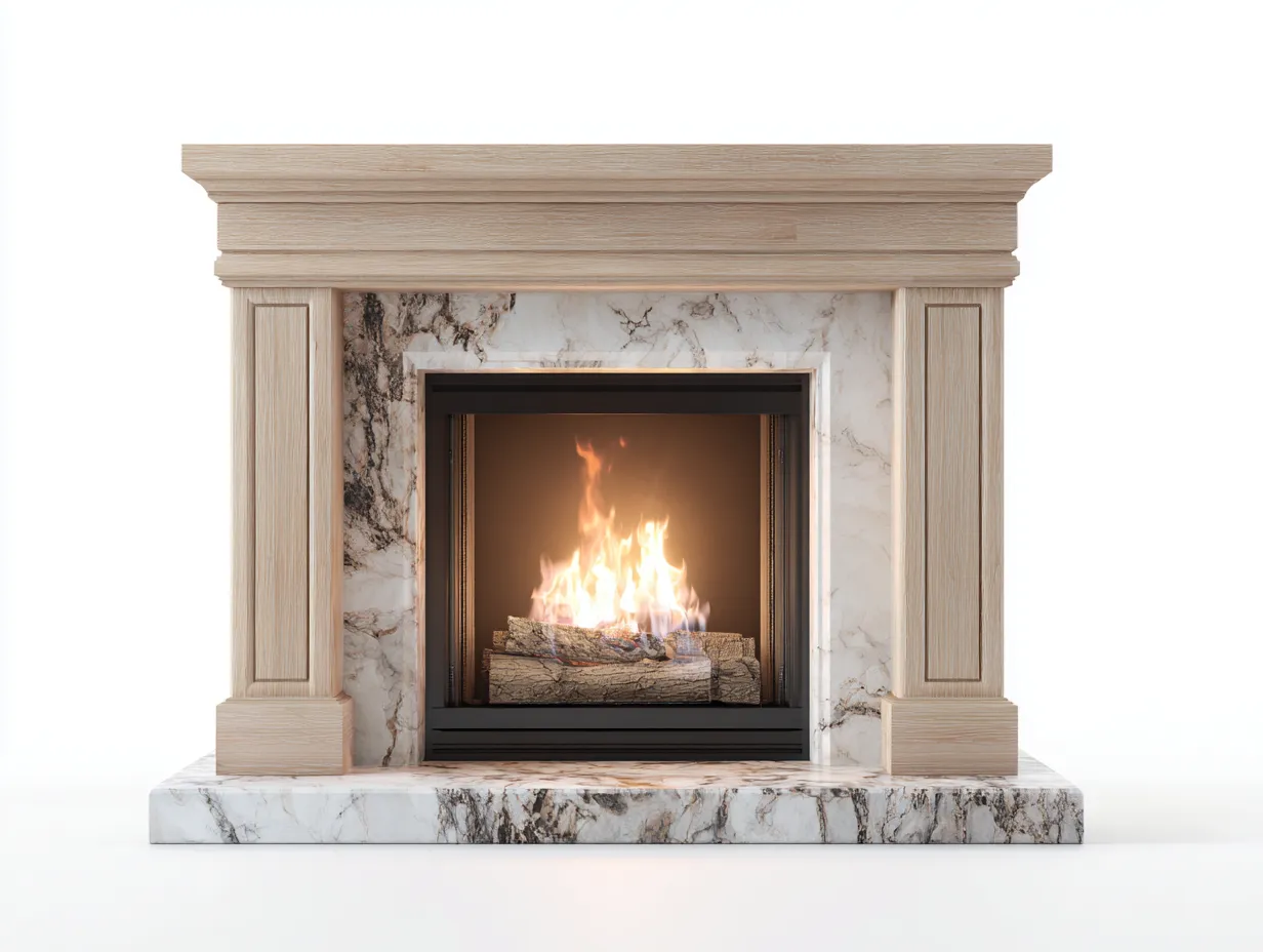 Kamin-Holz-Marmor-138x40x112 cm-Beige-Weiß-Klassisches Design-Nookgetbay