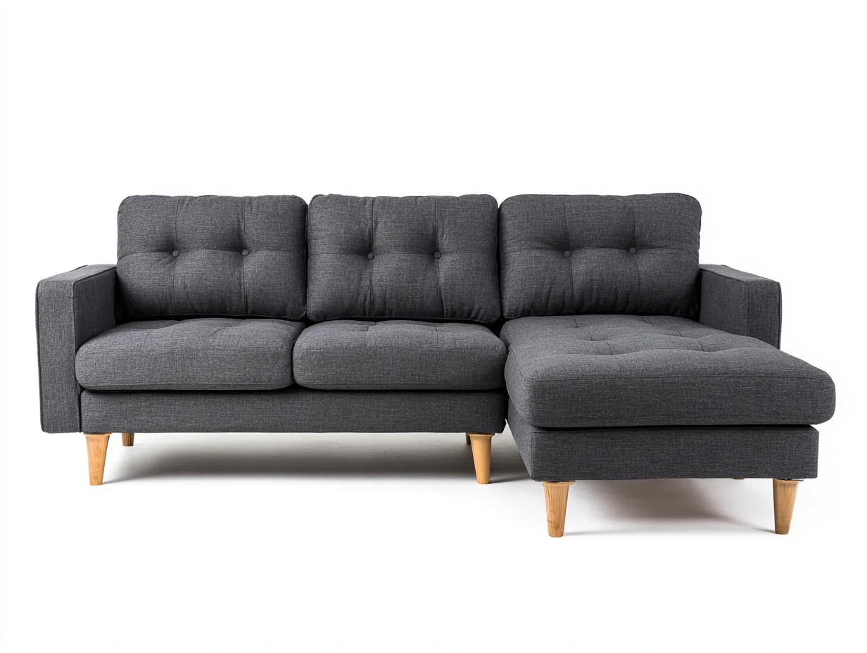 Ecksofa - Stoff-Holz - 256 x 158 x 86 cm - Dunkelgrau - Skandinavischer Stil-Nookgetbay