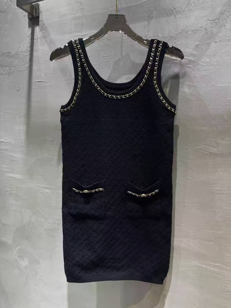 CC Black gold leather chain dress