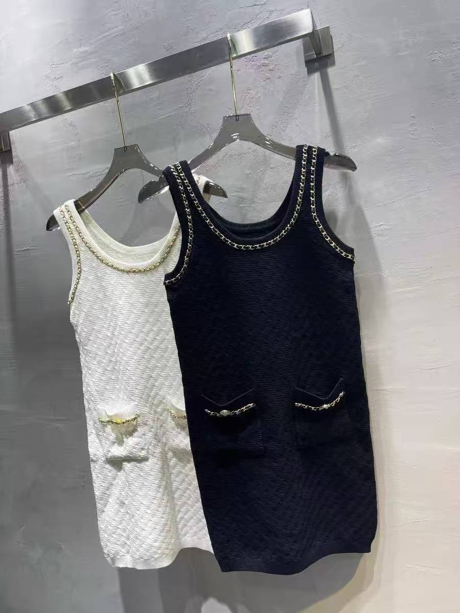 CC Black gold leather chain dress