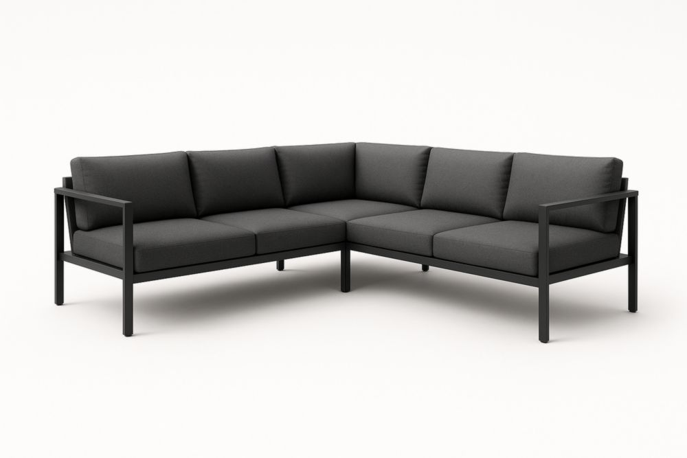Divano ad Angolo in Metallo e Tessuto Antracite