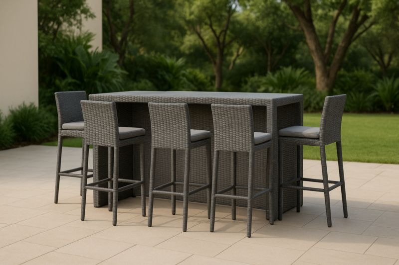 Set da Bar da Esterno in Polyrattan Antracite con Cuscini