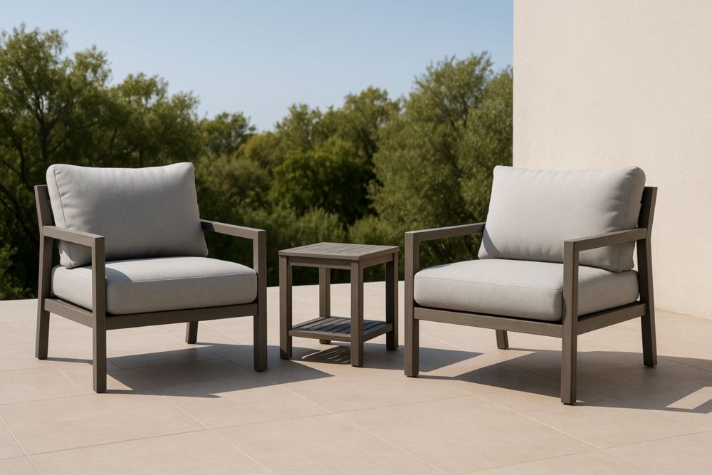 Set da giardino in alluminio grigio con cuscini in poliestere