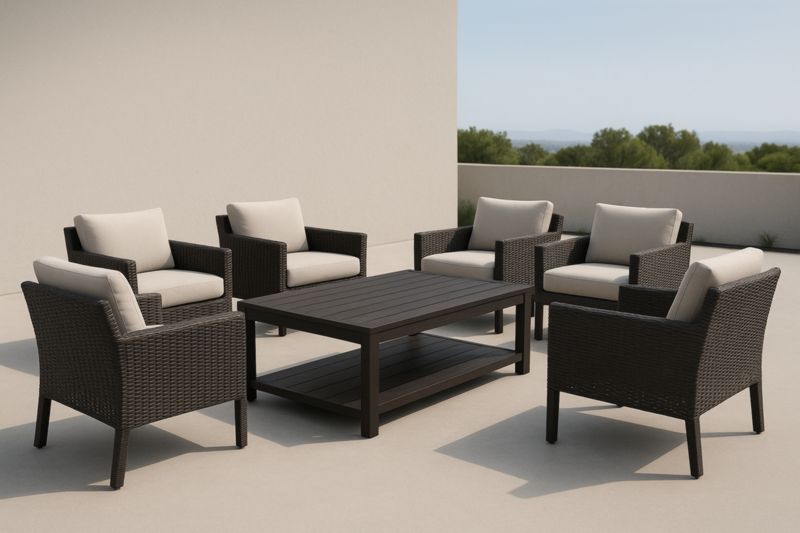 Set mobili da giardino in rattan con cuscini nero/beige