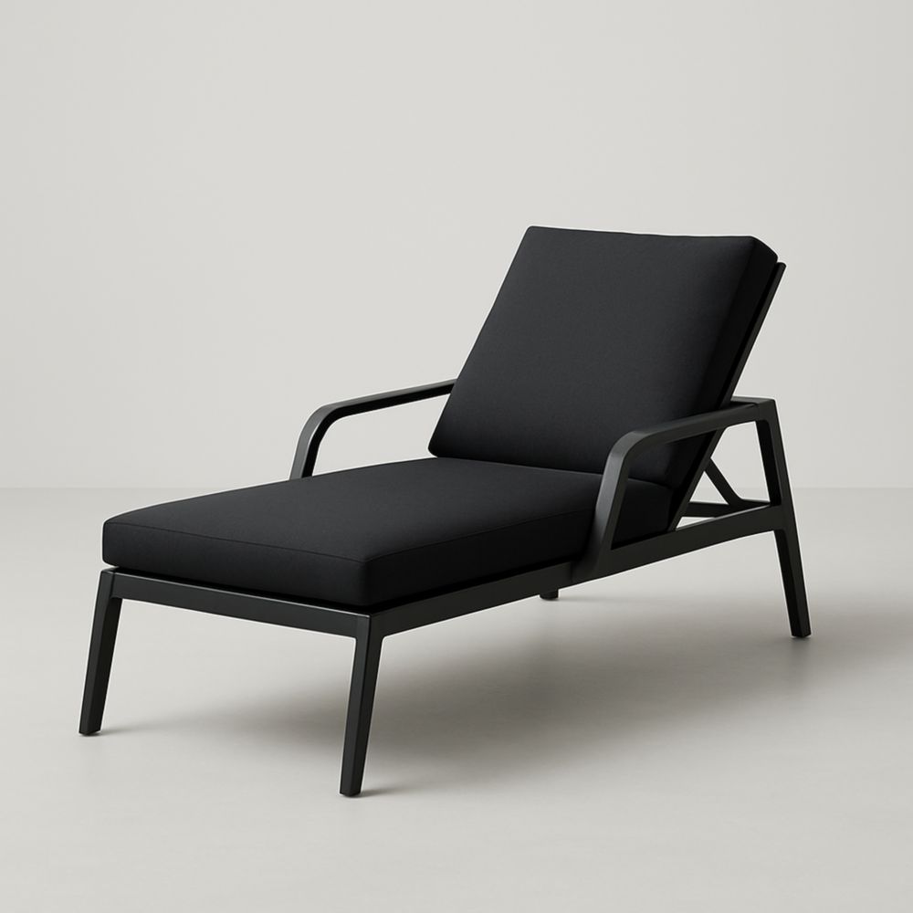 Chaise Longue da Esterno in Alluminio e Tessuto Idrorepellente Nero 200x70x90 cm