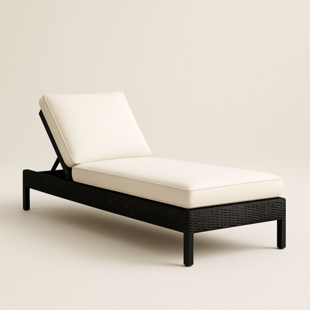 Lettino Prendisole in Rattan Sintetico Nero con Cuscino Crema