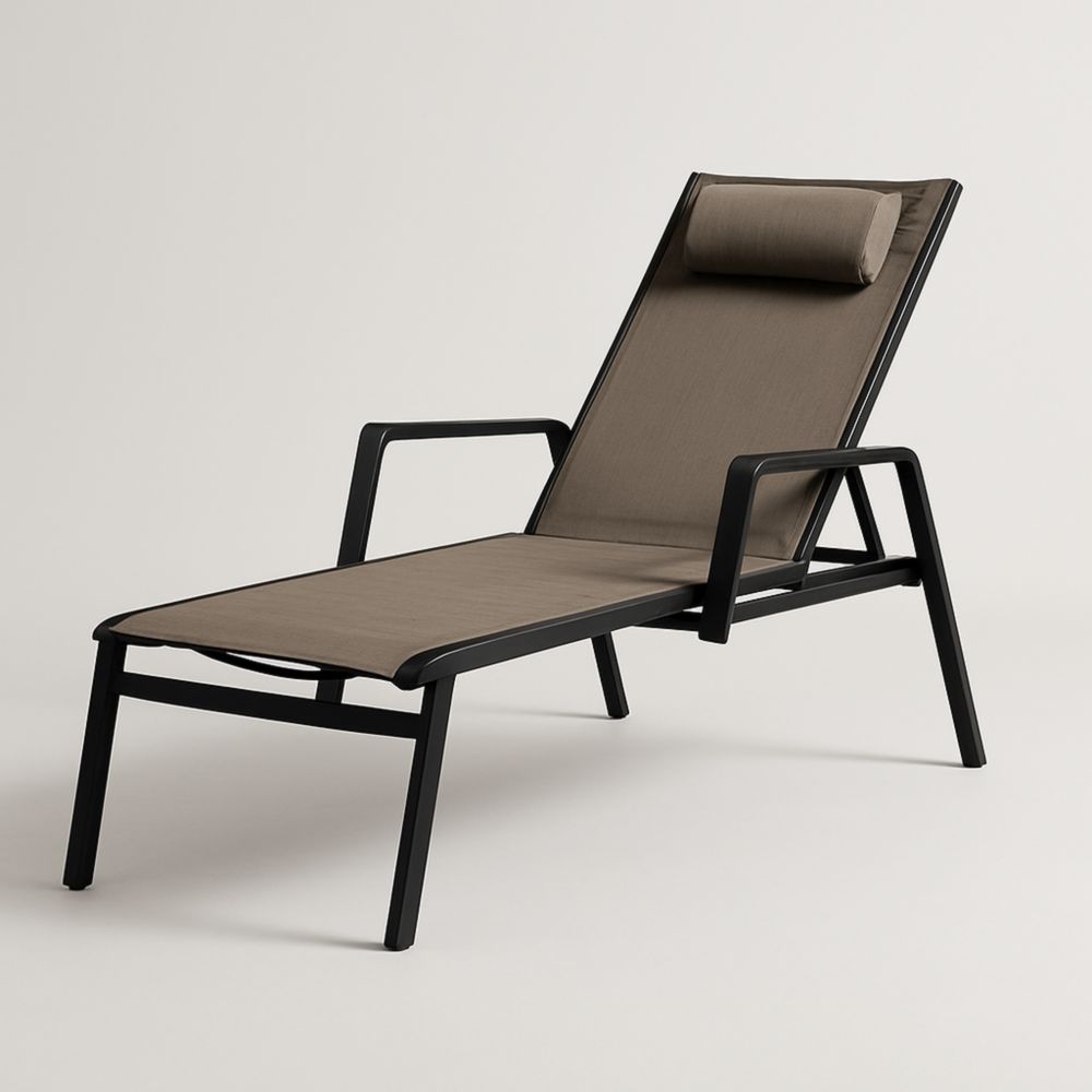 Lettino Prendisole Regolabile in Alluminio e Textilene Marrone