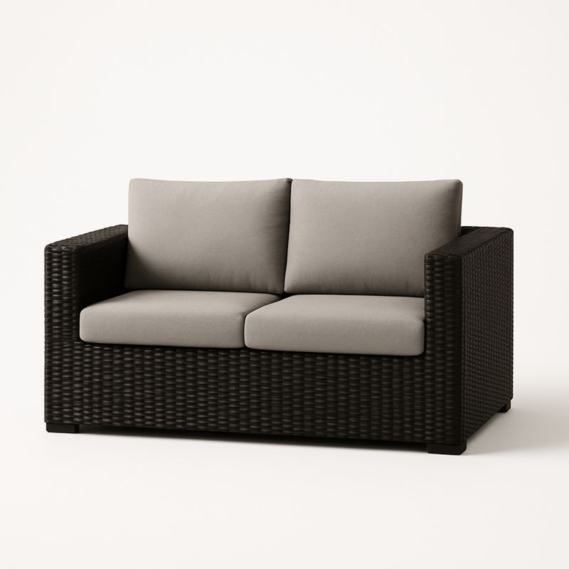 Divano Due Posti in Rattan con Cuscini Grigi