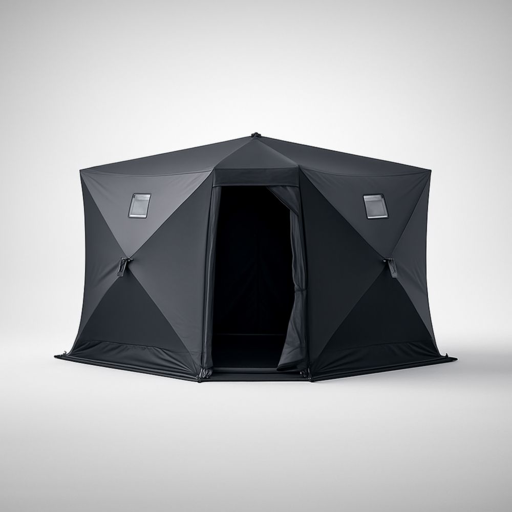 Tenda nera in poliestere con finestre in PVC