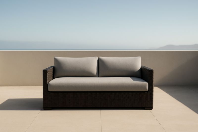 Divano da Esterno in Rattan Sintetico Grigio con Cuscini Imbottiti