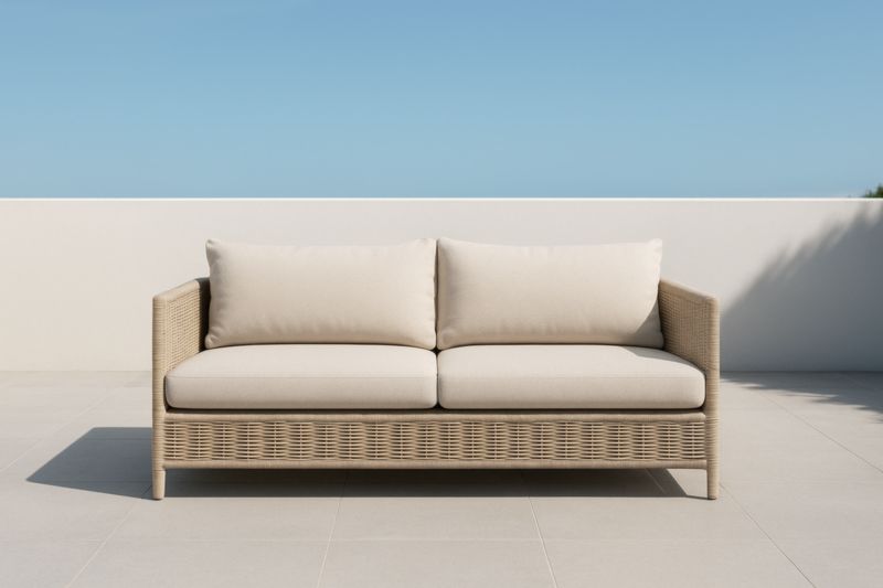 Divano da Esterno in Rattan con Cuscini Beige