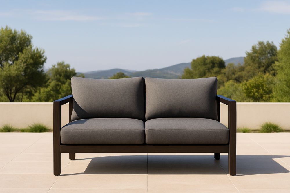 Divano a Due Posti in Alluminio e Tessuto Grigio