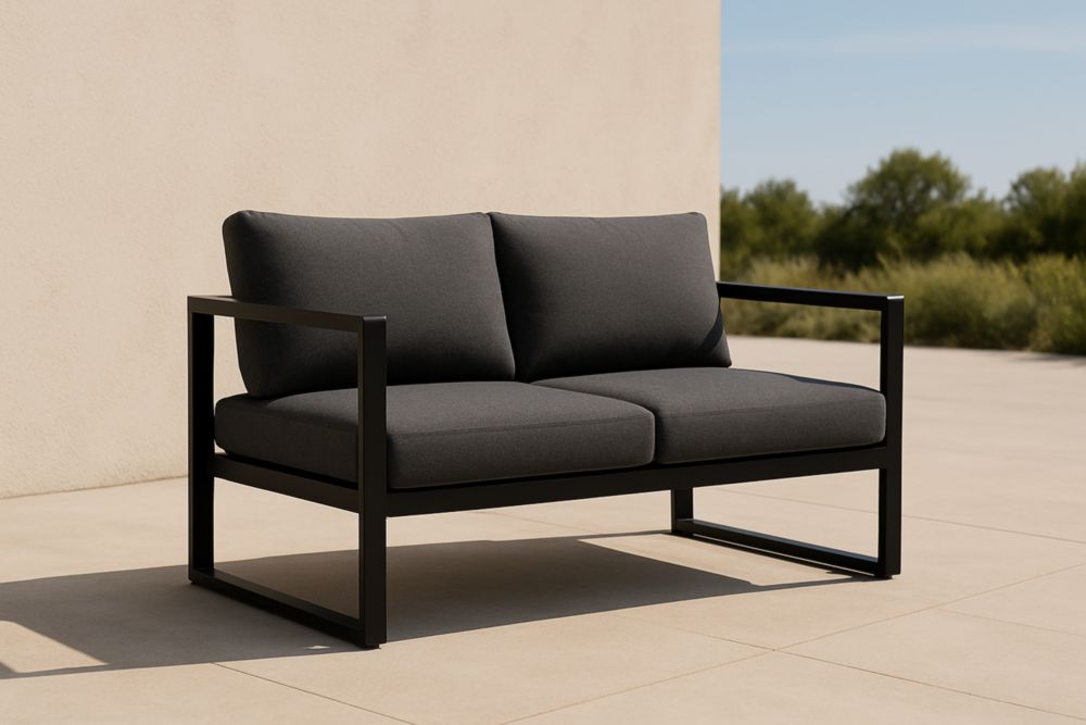 Divano da Giardino Due Posti in Metallo e Tessuto Grigio