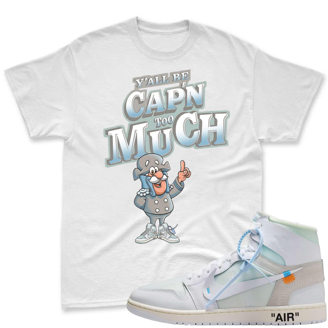 CAP'N MUCH! Shirt To Match Virgil Archive Air Jordan 1 High Alaska - Air Jordan 1 High OG x V.A.A. Sneaker Mactching Shirt