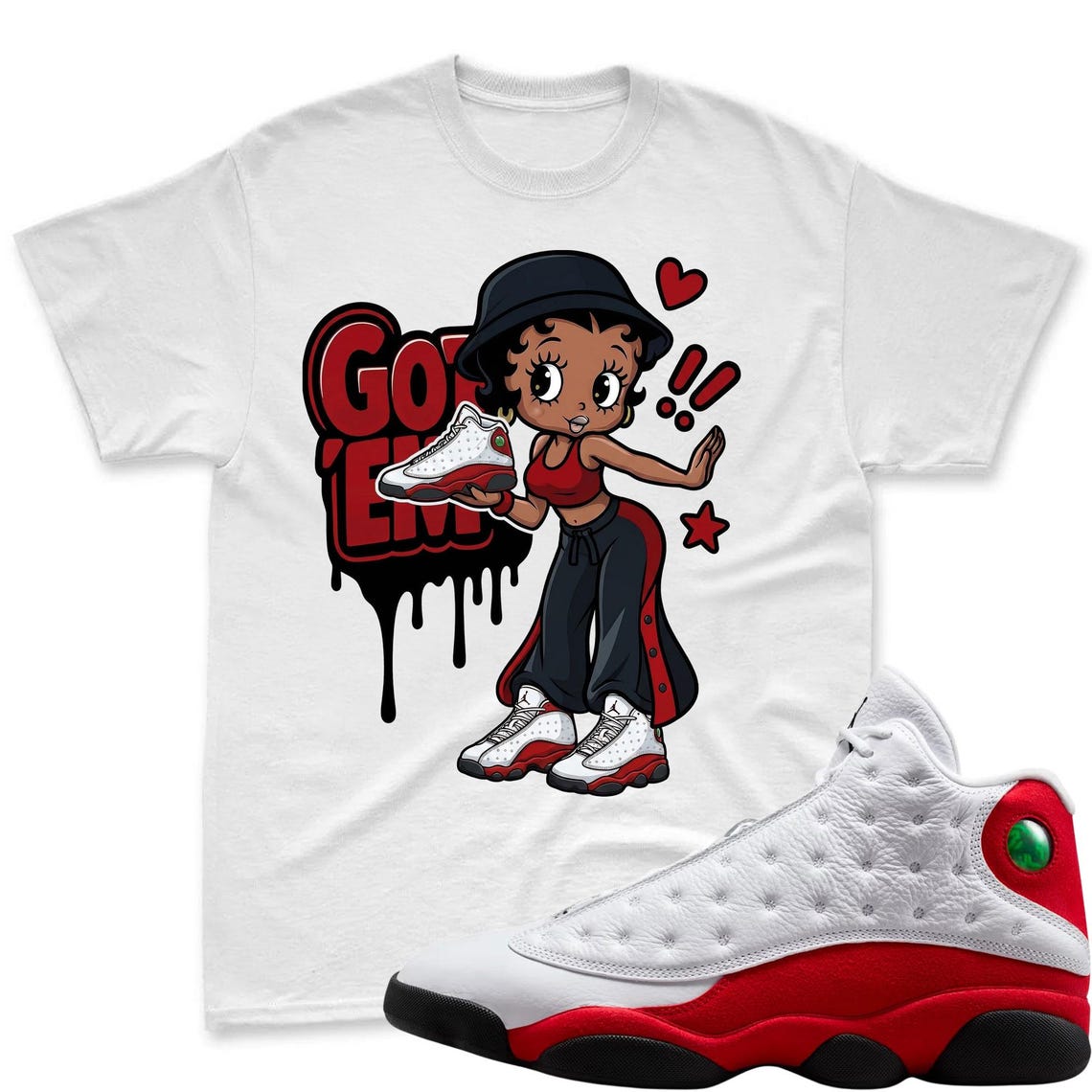 GOT'EM! Shirt To Match Air Jordan 13 Chicago Jordan 13 Retro White and University Red Match Shirt