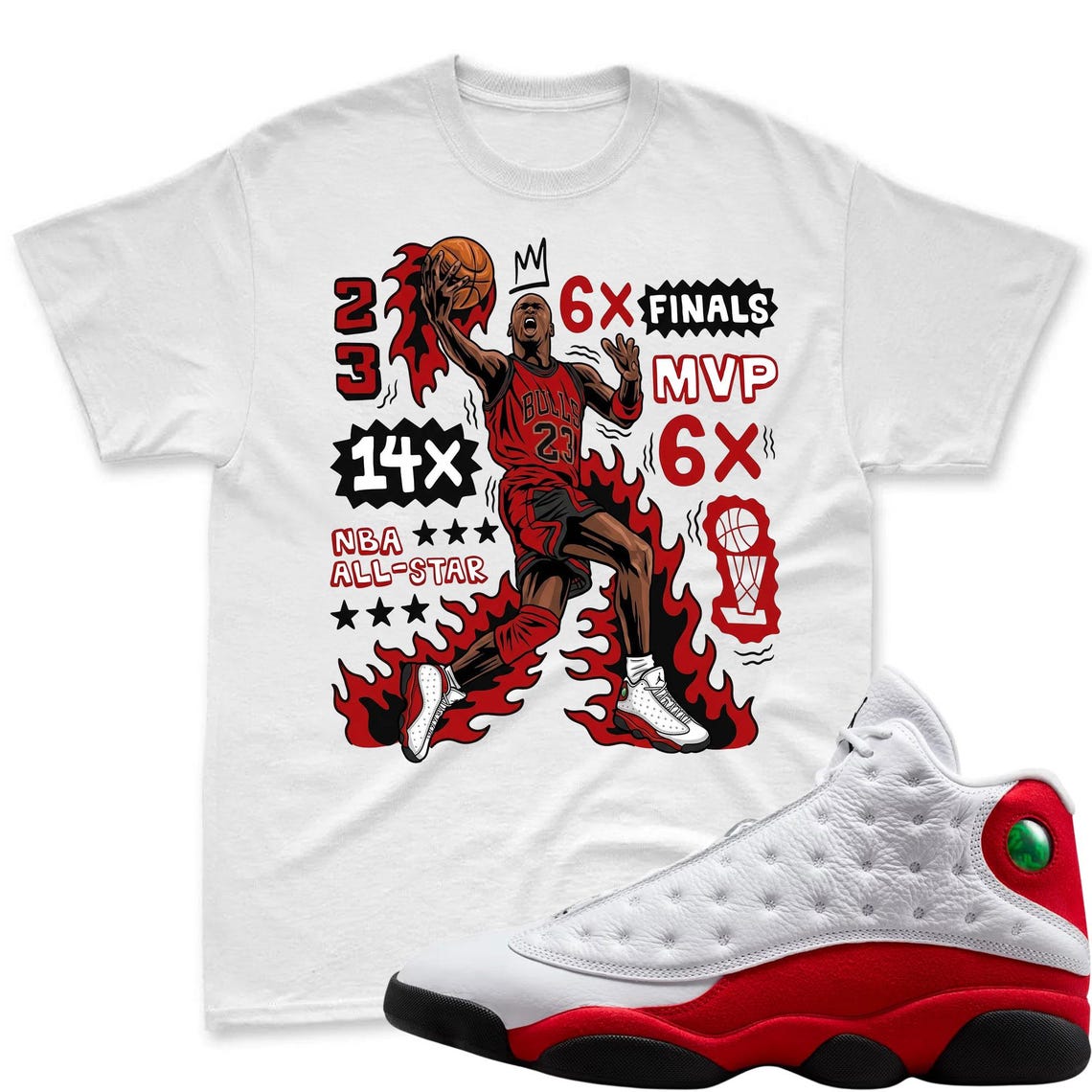 Accolades Flair! Shirt To Match Air Jordan 13 Chicago - Jordan 13 Retro White University Red Match Shirt