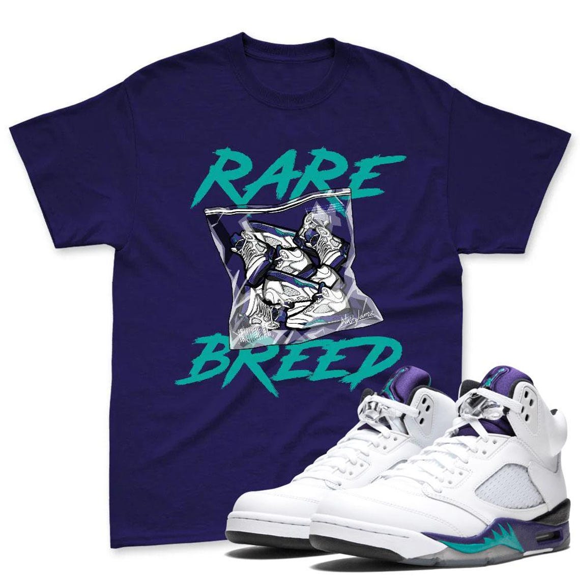 Rare Breed Shirt To Match AJ 5 Grape Black White Sneaker - Jordan 5 Grape Sneaker Mactching Tshirt