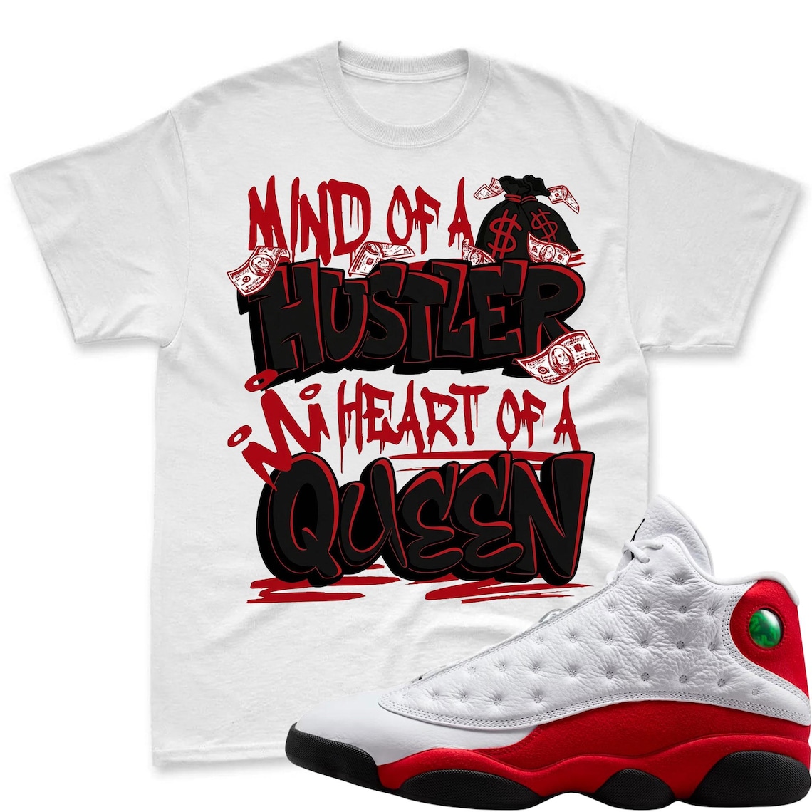 QUEEN! Shirt To Match Air Jordan 13 Chicago - Jordan 13 Retro White and University Red Match Shirt